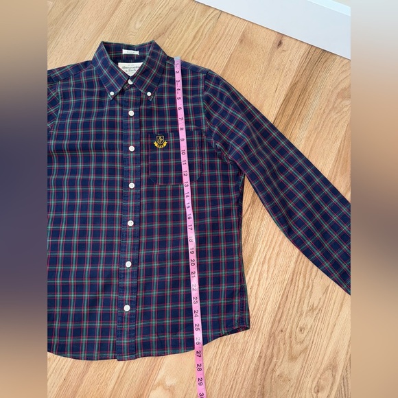Abercrombie & Fitch Cotton Muscle Button Down Collared Shirt Tartan Plaid Navy M - Picture 6 of 9